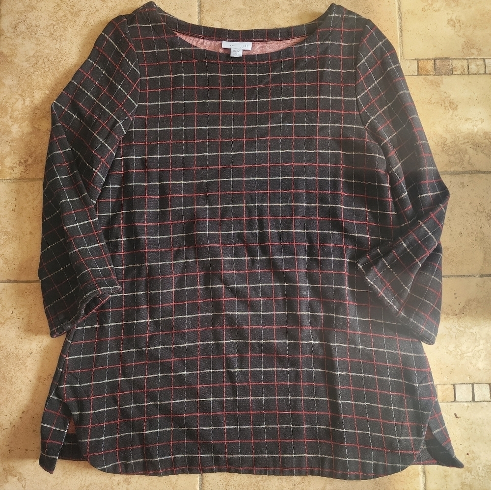 J. Jill Black Tunic with Red Windowpane Plaid